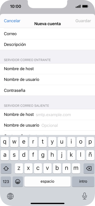 Pulsa Nombre de host e introduce smtp.vodafone.es. Pulsa Nombre de host e introduce smtp.vodafone.es.