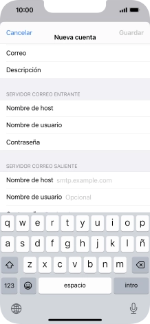 Pulsa Nombre de host e introduce smtp.vodafone.es. Pulsa Nombre de host e introduce smtp.vodafone.es.