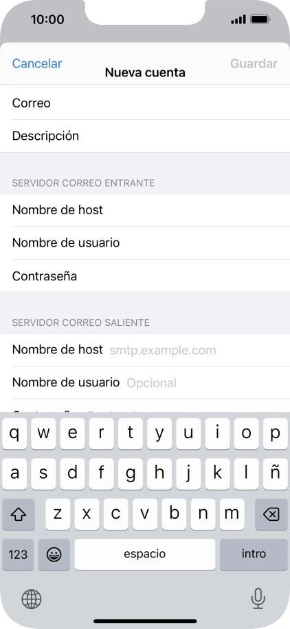 Pulsa Nombre de host e introduce smtp.vodafone.es. Pulsa Nombre de host e introduce smtp.vodafone.es.
