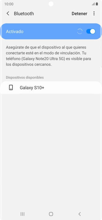 Pulsa el dispositivo Bluetooth deseado y sigue las indicaciones de la pantalla para vincular el dispositivo al teléfono. Pulsa el dispositivo Bluetooth deseado y sigue las indicaciones de la pantalla para vincular el dispositivo al teléfono.