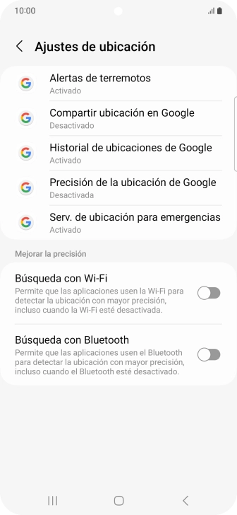 Pulsa Precisión de la ubicación de Google. Pulsa Precisión de la ubicación de Google.