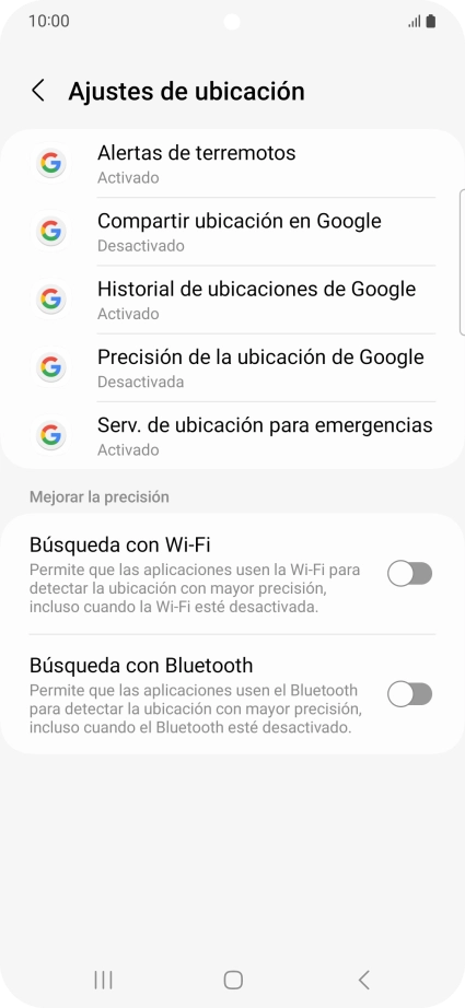 Pulsa Precisión de la ubicación de Google. Pulsa Precisión de la ubicación de Google.