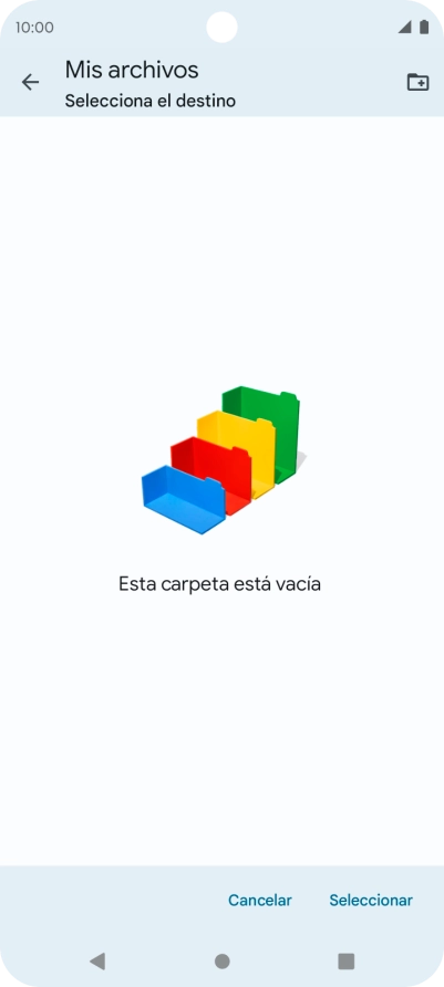 Si deseas crear una nueva carpeta, pulsa el icono de nueva carpeta y sigue las indicaciones de la pantalla para crearla. Si deseas crear una nueva carpeta, pulsa el icono de nueva carpeta y sigue las indicaciones de la pantalla para crearla.