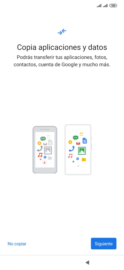 Puedes transferir el contenido de otro teléfono cuando activas tu teléfono por primera vez y cuando lo has restablecido. Cuando aparezca en la pantalla del teléfono esta imagen, ya está listo para la transmisión del contenido del otro teléfono. Puedes transferir el contenido de otro teléfono cuando activas tu teléfono por primera vez y cuando lo has restablecido. Cuando aparezca en la pantalla del teléfono esta imagen, ya está listo para la transmisión del contenido del otro teléfono.