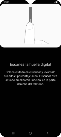 Sigue las indicaciones de la pantalla para crear una huella digital como código de seguridad. Sigue las indicaciones de la pantalla para crear una huella digital como código de seguridad.