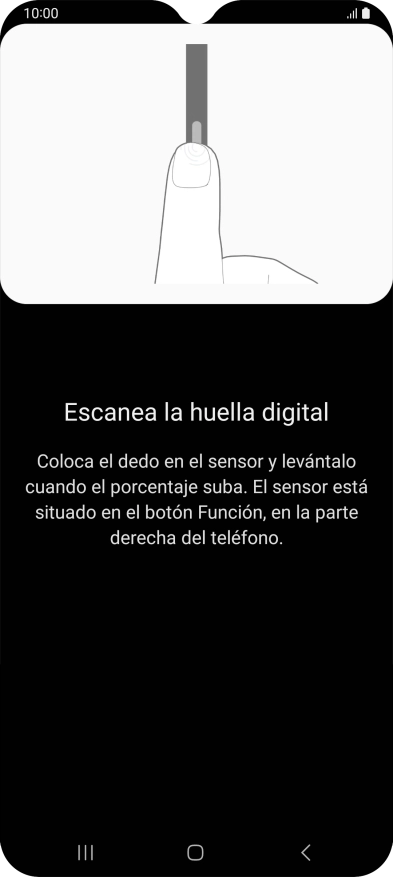 Sigue las indicaciones de la pantalla para crear una huella digital como código de seguridad. Sigue las indicaciones de la pantalla para crear una huella digital como código de seguridad.