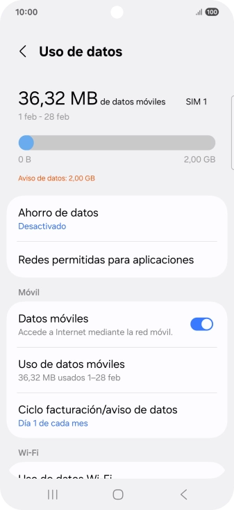 El consumo total de datos se visualiza ahora en la pantalla. El consumo total de datos se visualiza ahora en la pantalla.