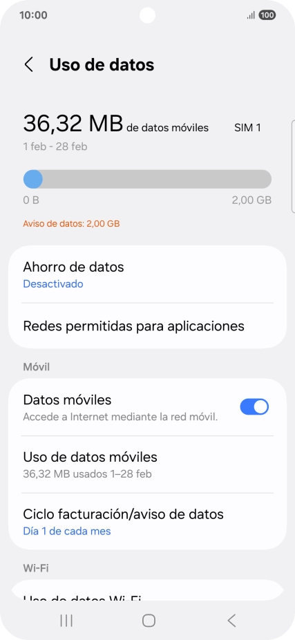 El consumo total de datos se visualiza ahora en la pantalla. El consumo total de datos se visualiza ahora en la pantalla.