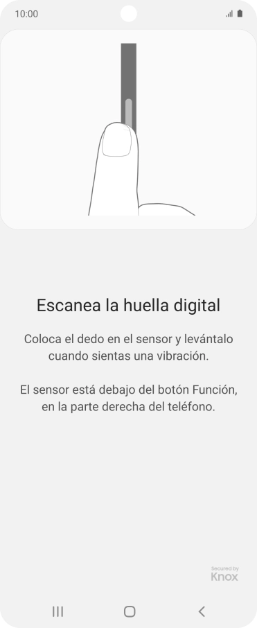 Sigue las indicaciones de la pantalla para crear una huella digital como código de seguridad. Sigue las indicaciones de la pantalla para crear una huella digital como código de seguridad.