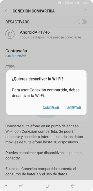 Si la función de wifi está activada, pulsa ACEPTAR. Si la función de wifi está activada, pulsa ACEPTAR.