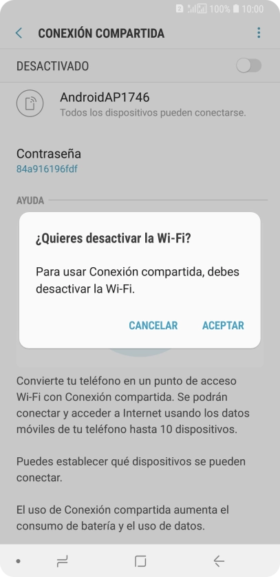 Si la función de wifi está activada, pulsa ACEPTAR. Si la función de wifi está activada, pulsa ACEPTAR.