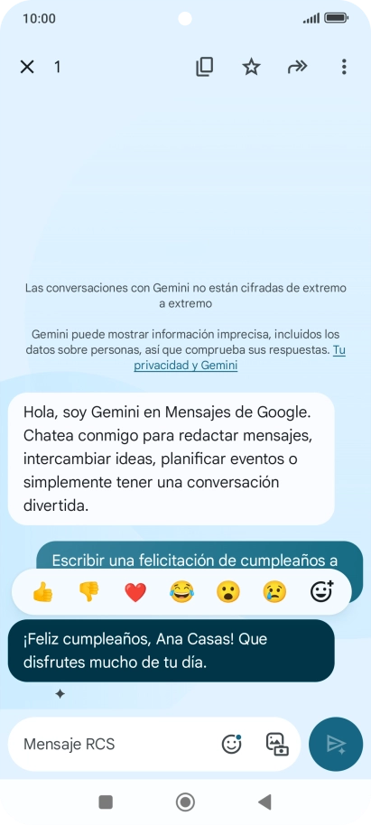 Pulsa la propuesta de texto de Gemini durante unos instantes. Sigue las indicaciones de la pantalla para utilizar el texto propuesto. Pulsa la propuesta de texto de Gemini durante unos instantes. Sigue las indicaciones de la pantalla para utilizar el texto propuesto.
