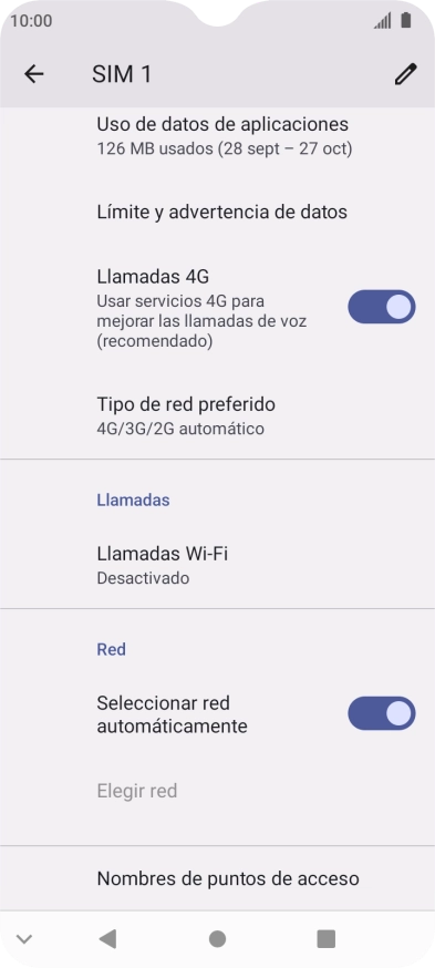Pulsa Nombres de puntos de acceso. Pulsa Nombres de puntos de acceso.