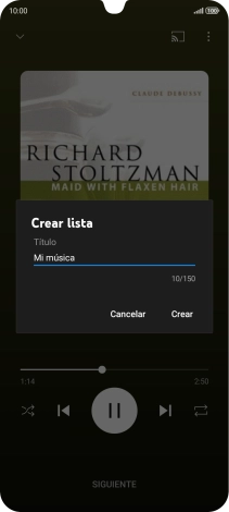 Introduce el nombre deseado de la lista de reproducción y pulsa Crear. Introduce el nombre deseado de la lista de reproducción y pulsa Crear.