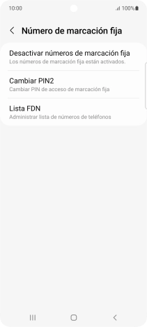 Pulsa Desactivar números de marcación fija. Pulsa Desactivar números de marcación fija.