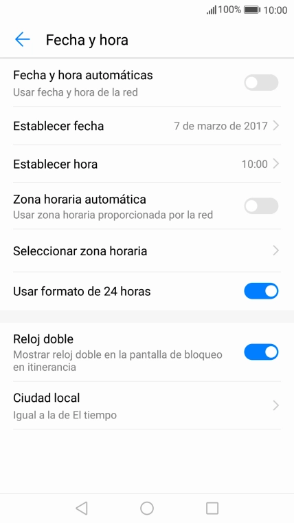 Pulsa Fecha y hora automáticas para activar la función. Pulsa Fecha y hora automáticas para activar la función.