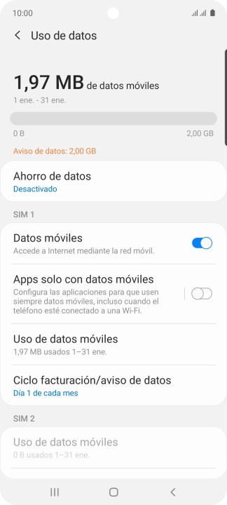 El consumo total de datos se visualiza ahora en la pantalla.