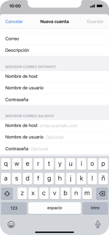 Pulsa Nombre de host e introduce smtp.vodafone.es. Pulsa Nombre de host e introduce smtp.vodafone.es.