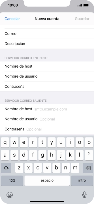 Pulsa Nombre de host e introduce smtp.vodafone.es. Pulsa Nombre de host e introduce smtp.vodafone.es.