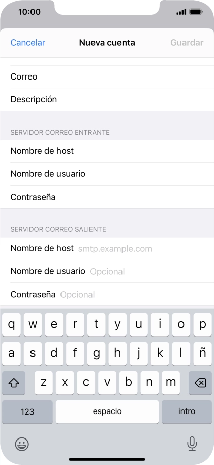Pulsa Nombre de host e introduce smtp.vodafone.es. Pulsa Nombre de host e introduce smtp.vodafone.es.