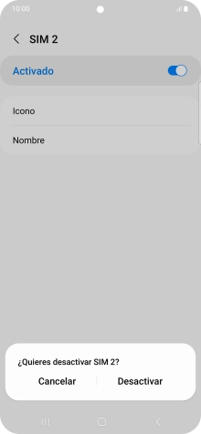 Si desactivas la tarjeta SIM, pulsa Desactivar. Si desactivas la tarjeta SIM, pulsa Desactivar.