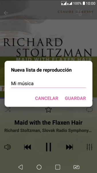 Introduce el nombre deseado de la lista de reproducción y pulsa GUARDAR. Introduce el nombre deseado de la lista de reproducción y pulsa GUARDAR.