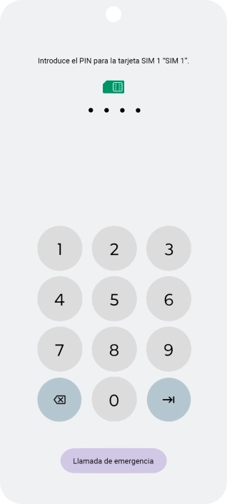 Si tu tarjeta SIM está bloqueada, introduce el código PIN y pulsa la flecha hacia la derecha. Si tu tarjeta SIM está bloqueada, introduce el código PIN y pulsa la flecha hacia la derecha.