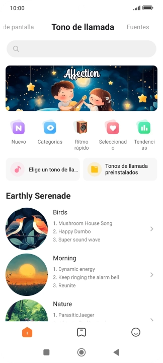 Si deseas seleccionar un timbre de llamada que no sea un timbre de llamada predeterminado, pulsa Elige un tono de lla... y sigue las indicaciones de la pantalla para seleccionar la melodía deseada. Si deseas seleccionar un timbre de llamada que no sea un timbre de llamada predeterminado, pulsa Elige un tono de lla... y sigue las indicaciones de la pantalla para seleccionar la melodía deseada.