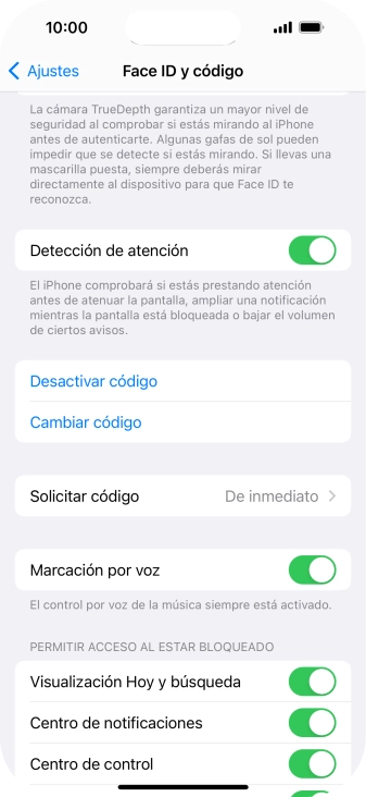 Pulsa Desactivar código e introduce el código de seguridad. Pulsa Desactivar código e introduce el código de seguridad.