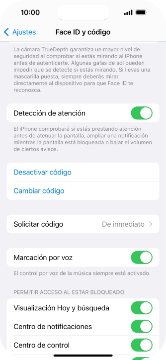 Pulsa Desactivar código e introduce el código de seguridad. Pulsa Desactivar código e introduce el código de seguridad.