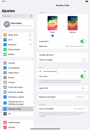 Si activas la función, pulsa Opciones y sigue las indicaciones de la pantalla para seleccionar el período de tiempo que debe durar el Modo Oscuro. Si activas la función, pulsa Opciones y sigue las indicaciones de la pantalla para seleccionar el período de tiempo que debe durar el Modo Oscuro.