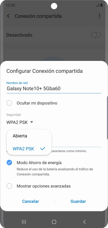 Pulsa WPA2 PSK para proteger la conexión wifi con una contraseña. Pulsa WPA2 PSK para proteger la conexión wifi con una contraseña.