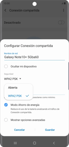 Pulsa WPA2 PSK para proteger la conexión wifi con una contraseña. Pulsa WPA2 PSK para proteger la conexión wifi con una contraseña.