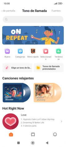 Si deseas seleccionar un timbre de llamada que no sea un timbre de llamada predeterminado, pulsa Elige un tono de ll... y sigue las indicaciones de la pantalla para seleccionar la melodía deseada. Si deseas seleccionar un timbre de llamada que no sea un timbre de llamada predeterminado, pulsa Elige un tono de ll... y sigue las indicaciones de la pantalla para seleccionar la melodía deseada.