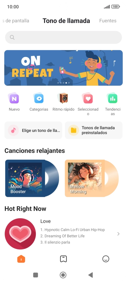 Si deseas seleccionar un timbre de llamada que no sea un timbre de llamada predeterminado, pulsa Elige un tono de ll... y sigue las indicaciones de la pantalla para seleccionar la melodía deseada. Si deseas seleccionar un timbre de llamada que no sea un timbre de llamada predeterminado, pulsa Elige un tono de ll... y sigue las indicaciones de la pantalla para seleccionar la melodía deseada.