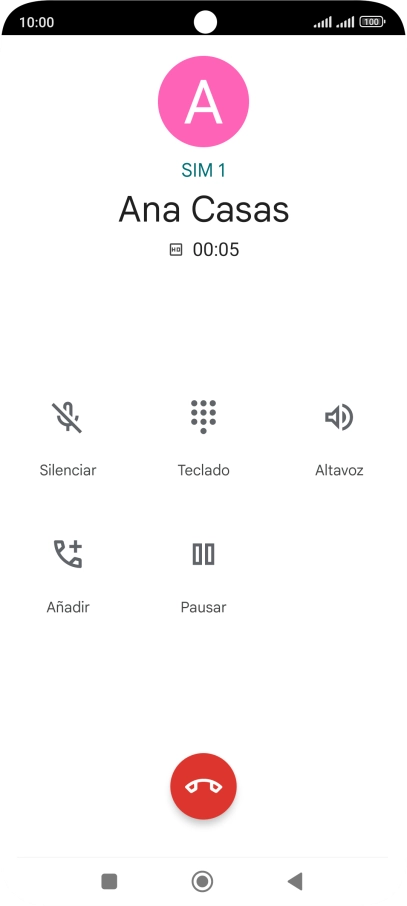 Pulsa el icono de finalizar llamada. Pulsa el icono de finalizar llamada.