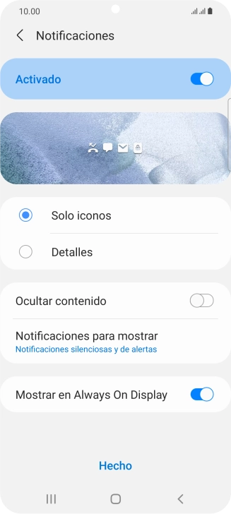 Pulsa los ajustes deseados para activarlos o desactivarlos. Pulsa los ajustes deseados para activarlos o desactivarlos.