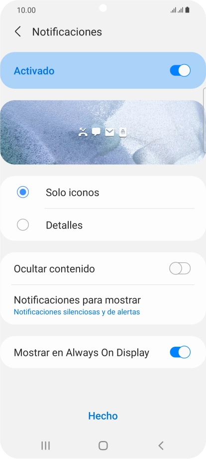 Pulsa los ajustes deseados para activarlos o desactivarlos. Pulsa los ajustes deseados para activarlos o desactivarlos.