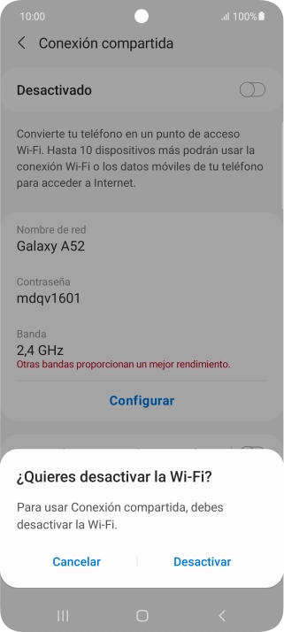 Si la función de wifi está activada, pulsa Desactivar. Si la función de wifi está activada, pulsa Desactivar.
