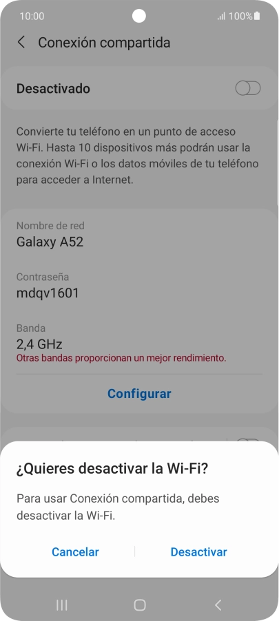 Si la función de wifi está activada, pulsa Desactivar. Si la función de wifi está activada, pulsa Desactivar.