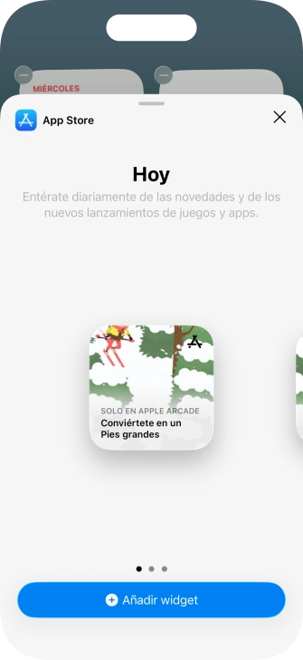 Desliza el dedo hacia la derecha o hacia la izquierda por la pantalla para seleccionar el tamaño de widget deseado. Desliza el dedo hacia la derecha o hacia la izquierda por la pantalla para seleccionar el tamaño de widget deseado.
