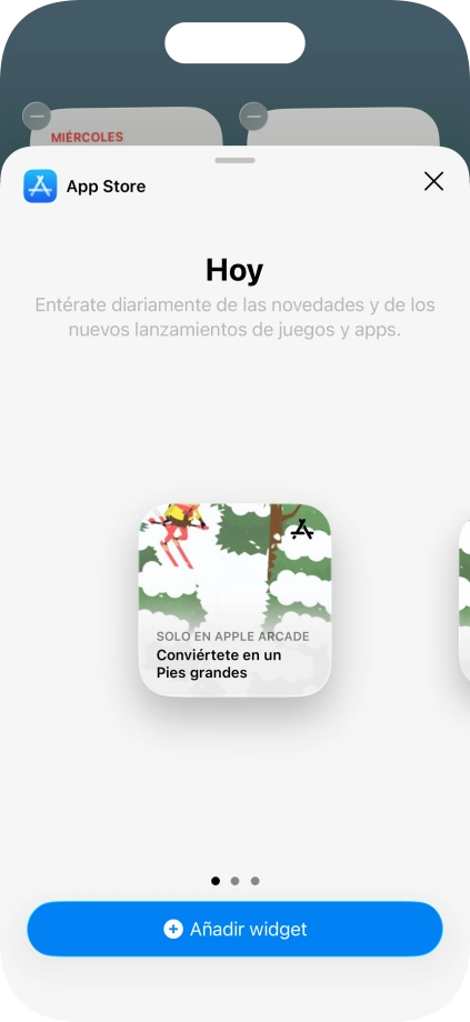 Desliza el dedo hacia la derecha o hacia la izquierda por la pantalla para seleccionar el tamaño de widget deseado. Desliza el dedo hacia la derecha o hacia la izquierda por la pantalla para seleccionar el tamaño de widget deseado.