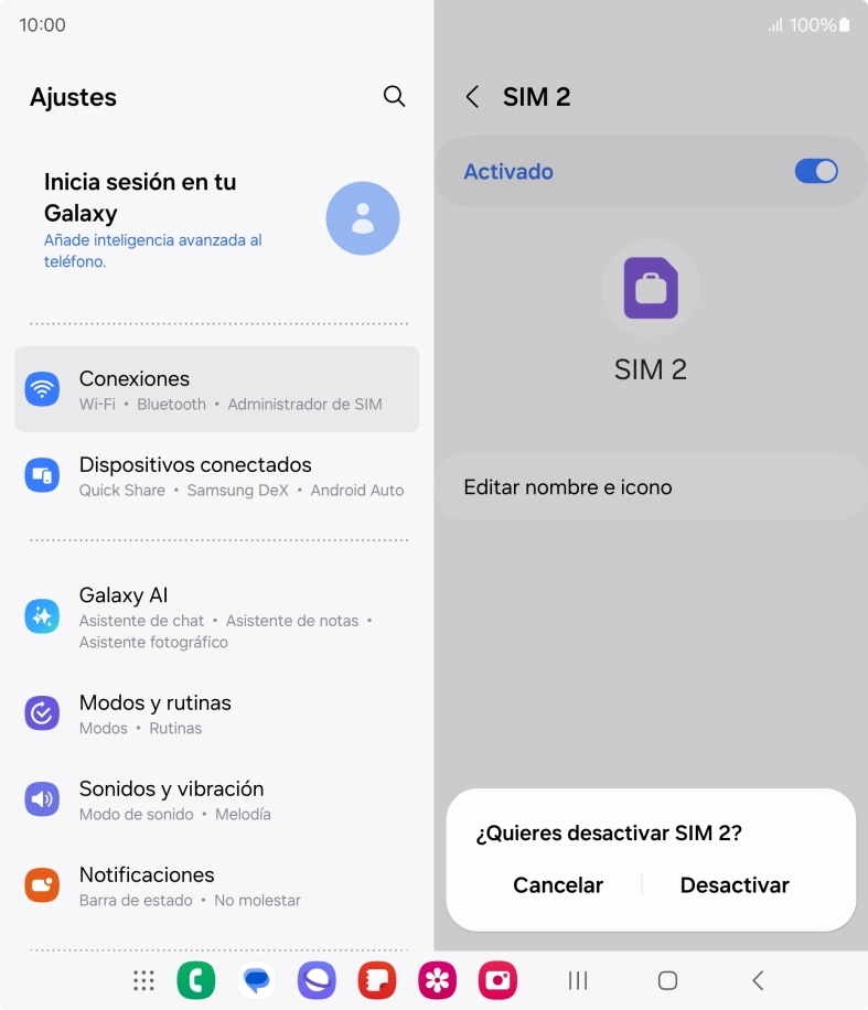 Si desactivas la tarjeta SIM, pulsa Desactivar.