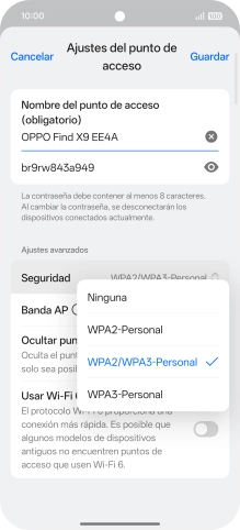 Pulsa WPA3-Personal para proteger la conexión wifi con una contraseña. Pulsa WPA3-Personal para proteger la conexión wifi con una contraseña.