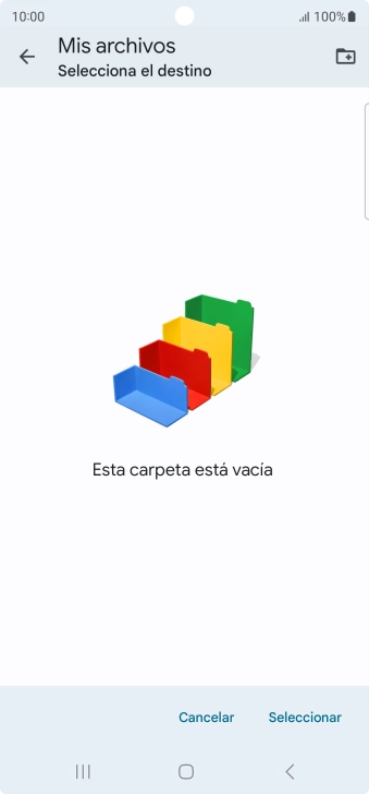 Si deseas crear una nueva carpeta, pulsa el icono de nueva carpeta y sigue las indicaciones de la pantalla para crearla. Si deseas crear una nueva carpeta, pulsa el icono de nueva carpeta y sigue las indicaciones de la pantalla para crearla.