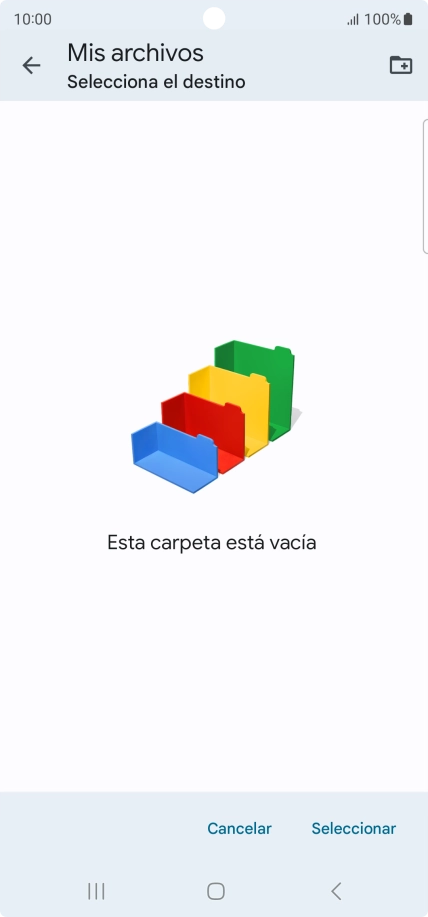 Si deseas crear una nueva carpeta, pulsa el icono de nueva carpeta y sigue las indicaciones de la pantalla para crearla. Si deseas crear una nueva carpeta, pulsa el icono de nueva carpeta y sigue las indicaciones de la pantalla para crearla.