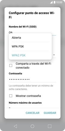 Pulsa WPA2 PSK para proteger la conexión wifi con una contraseña.