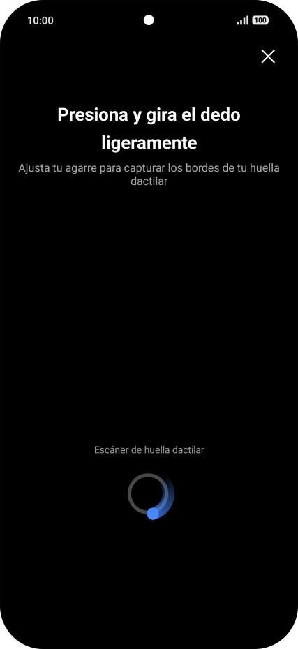 Sigue las indicaciones de la pantalla para crear una huella digital como código de seguridad. Sigue las indicaciones de la pantalla para crear una huella digital como código de seguridad.