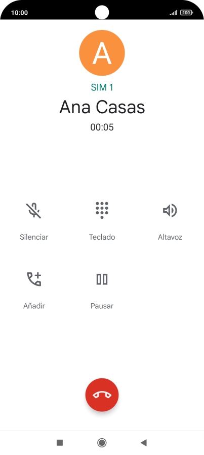 Pulsa el icono de finalizar llamada. Pulsa el icono de finalizar llamada.