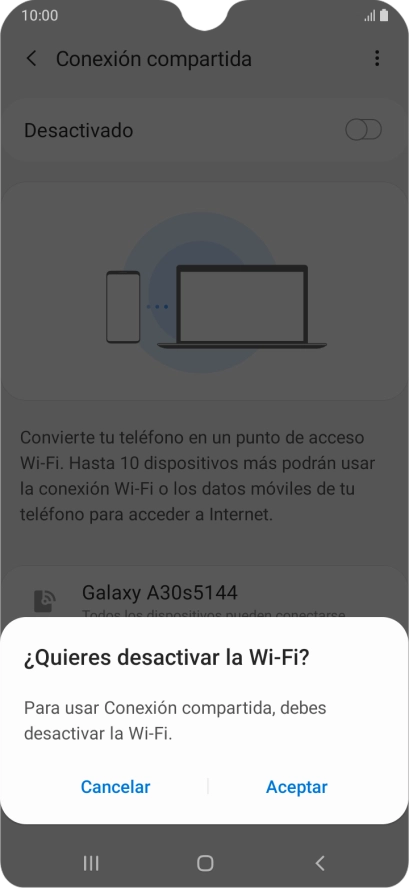 Si la función de wifi está activada, pulsa Aceptar. Si la función de wifi está activada, pulsa Aceptar.